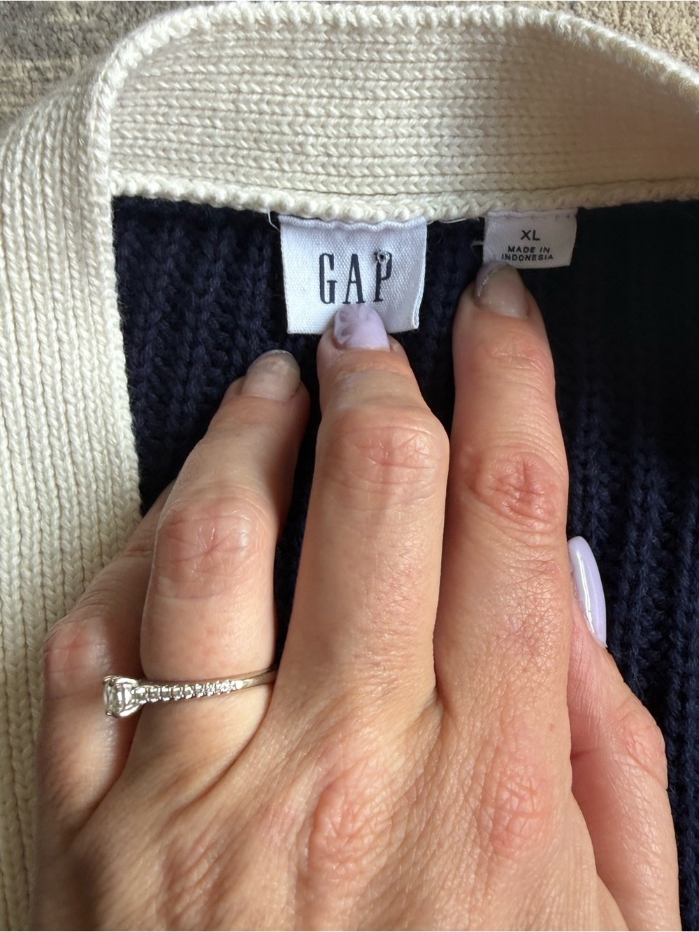 GAP Navy and White Oversized Striped V-Neck Cardigan With Gold Buttons - Picture 6 of 8